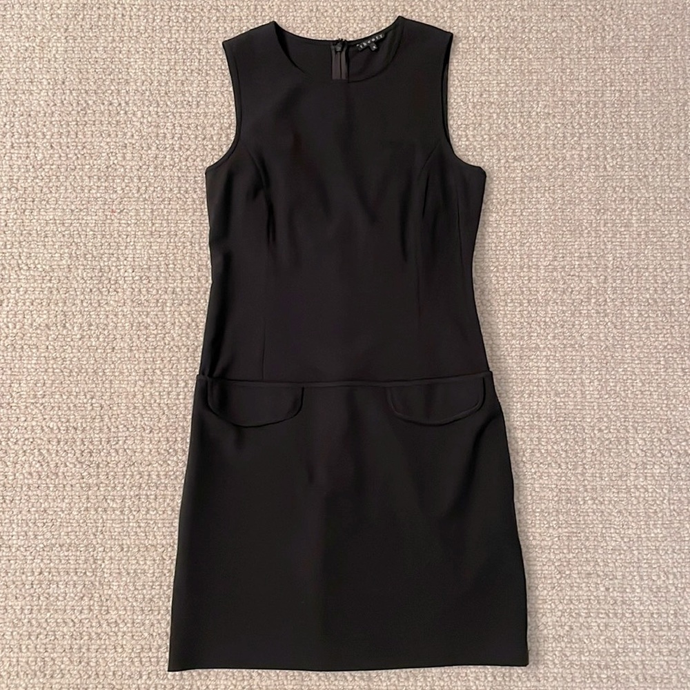 Theory black mini dress with pockets